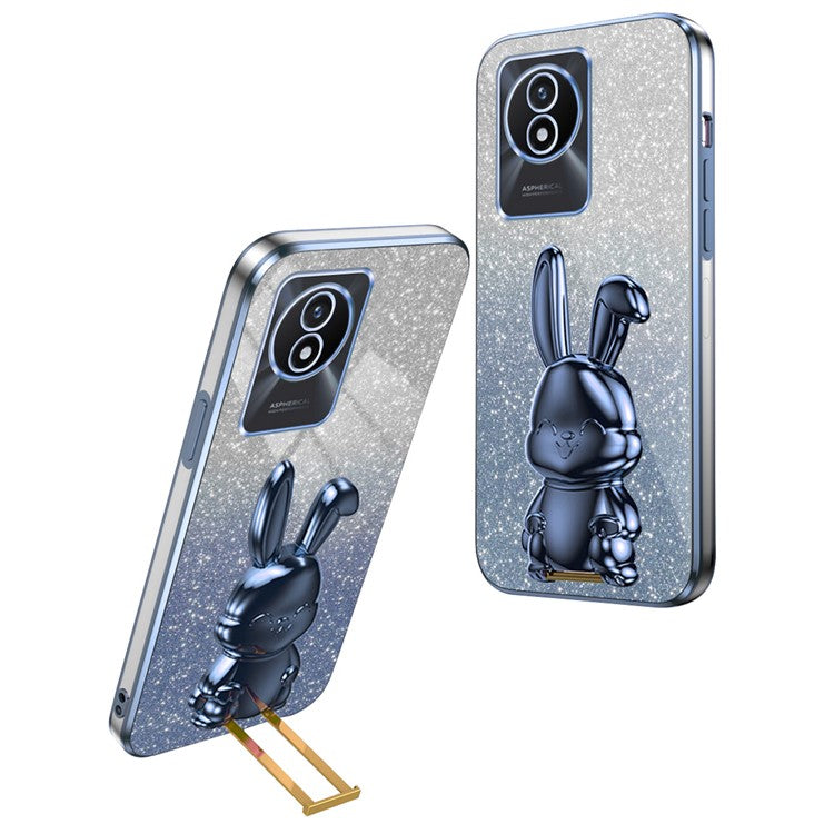 TPU+PC Case for vivo Y11 (2023) Rabbit Design Protective Phone Cover with Kickstand - Blue