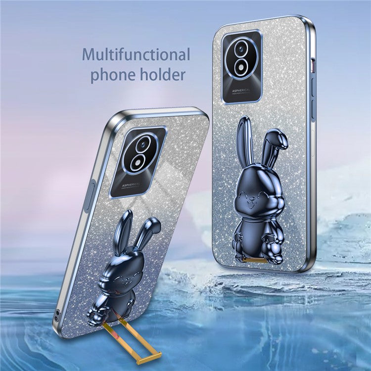 TPU+PC Case for vivo Y11 (2023) Rabbit Design Protective Phone Cover with Kickstand - Blue