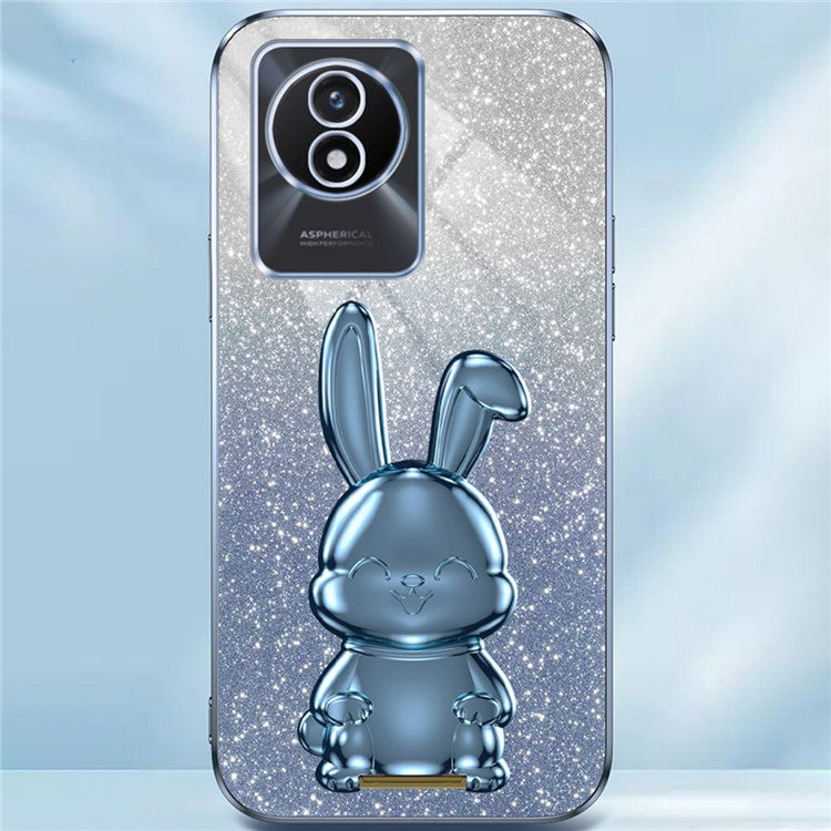 TPU+PC Case for vivo Y11 (2023) Rabbit Design Protective Phone Cover with Kickstand - Blue