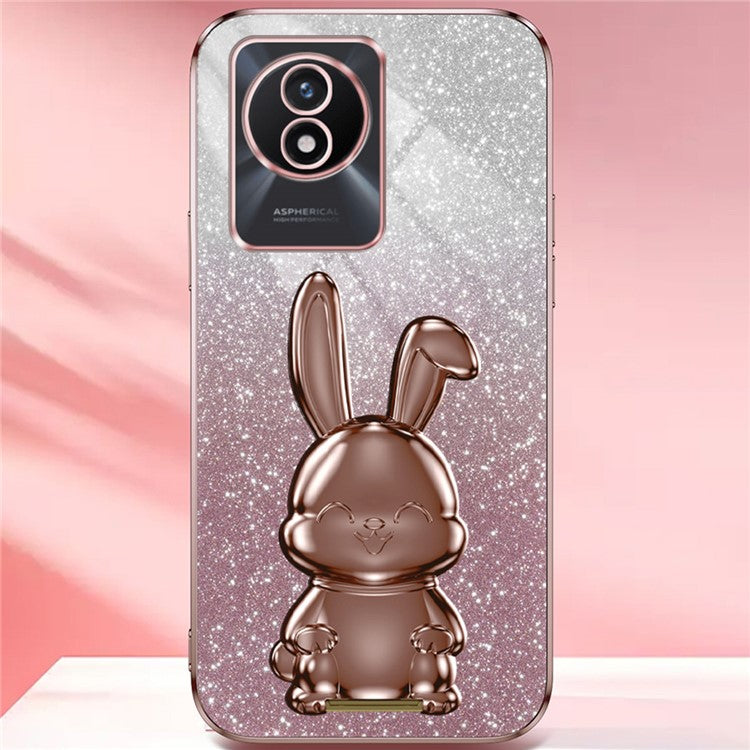 TPU+PC Case for vivo Y11 (2023) Rabbit Design Protective Phone Cover with Kickstand - Pink