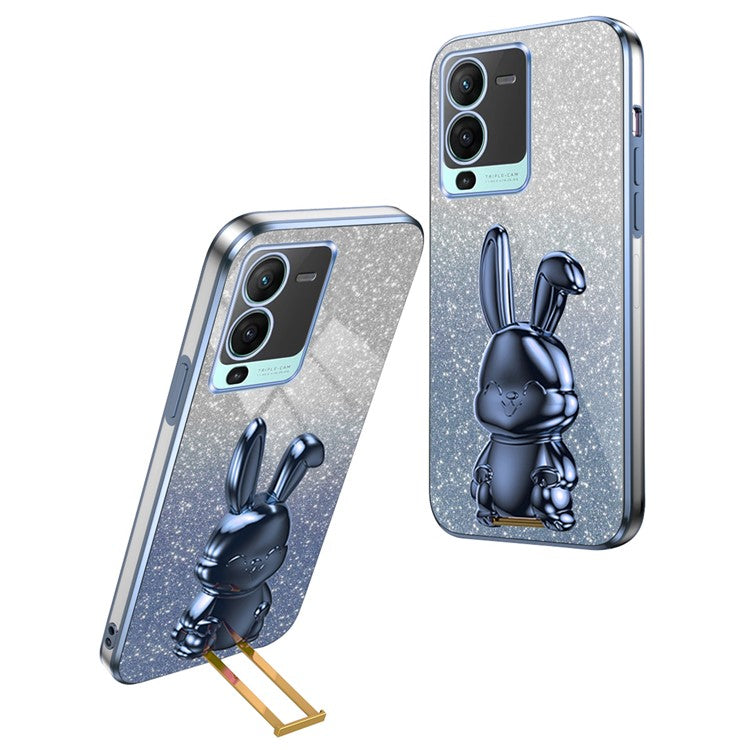 For vivo S15 Pro 5G Kickstand Case Rabbit Design Slim PC+TPU Phone Cover - Blue