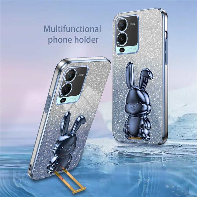 For vivo S15 Pro 5G Kickstand Case Rabbit Design Slim PC+TPU Phone Cover - Blue