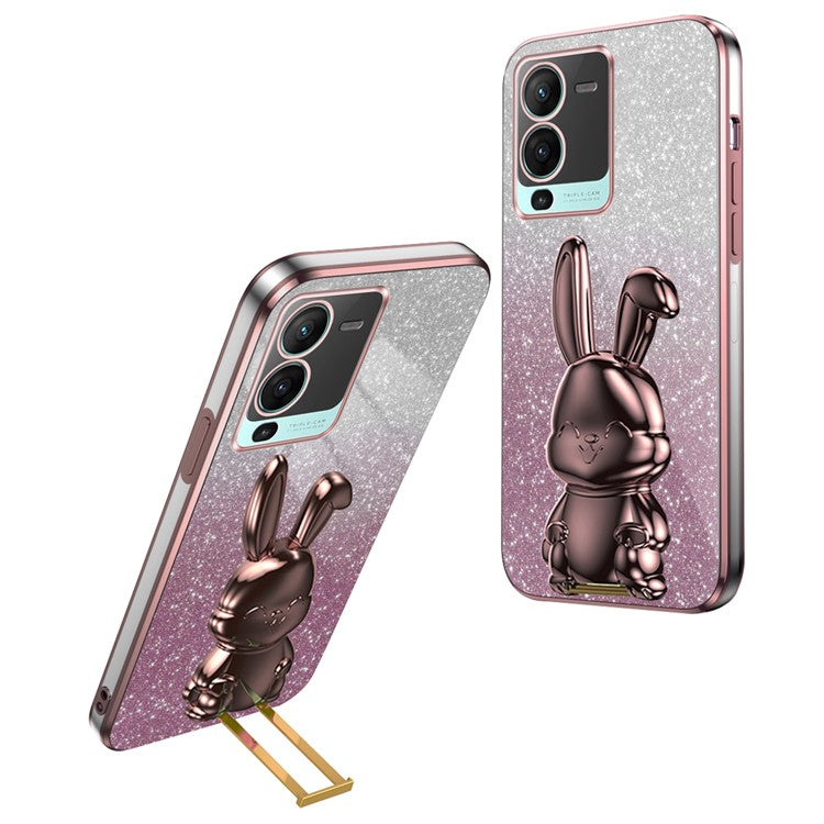 For vivo S15 Pro 5G Kickstand Case Rabbit Design Slim PC+TPU Phone Cover - Pink