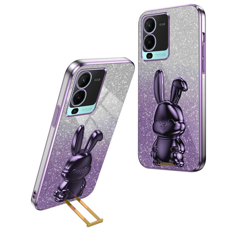 For vivo S15 Pro 5G Kickstand Case Rabbit Design Slim PC+TPU Phone Cover - Purple