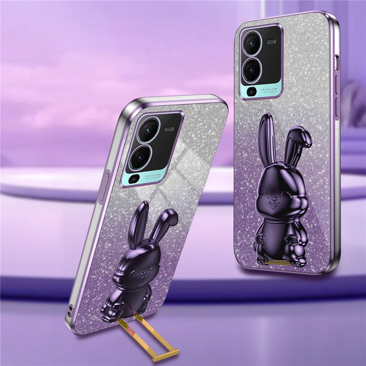 For vivo S15 Pro 5G Kickstand Case Rabbit Design Slim PC+TPU Phone Cover - Purple