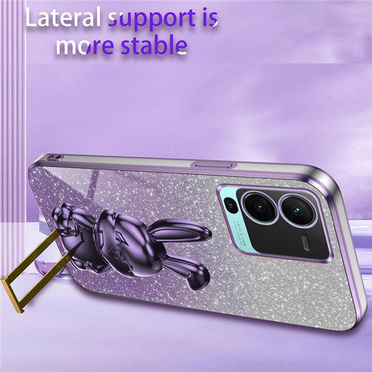 For vivo S15 Pro 5G Kickstand Case Rabbit Design Slim PC+TPU Phone Cover - Purple