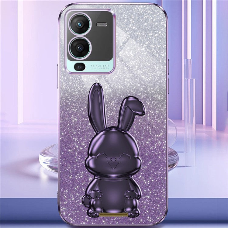 For vivo S15 Pro 5G Kickstand Case Rabbit Design Slim PC+TPU Phone Cover - Purple