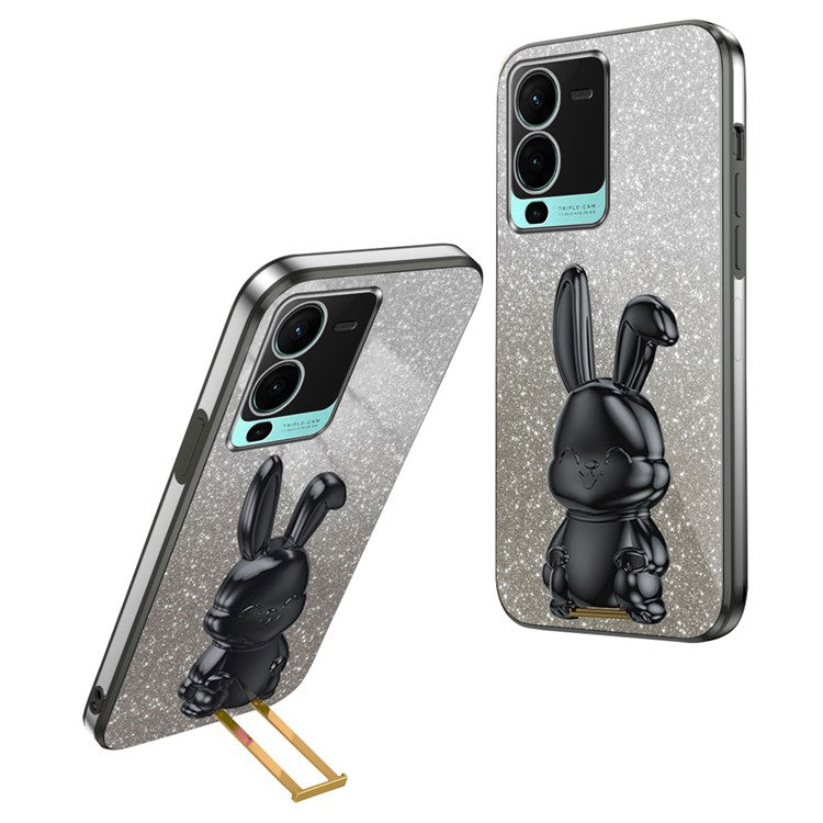 For vivo S15 Pro 5G Kickstand Case Rabbit Design Slim PC+TPU Phone Cover - Black