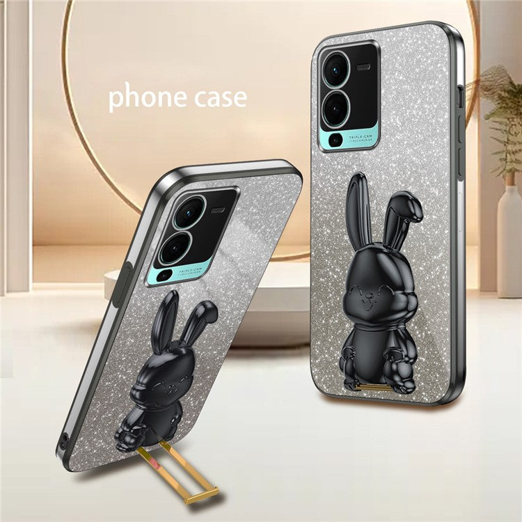 For vivo S15 Pro 5G Kickstand Case Rabbit Design Slim PC+TPU Phone Cover - Black