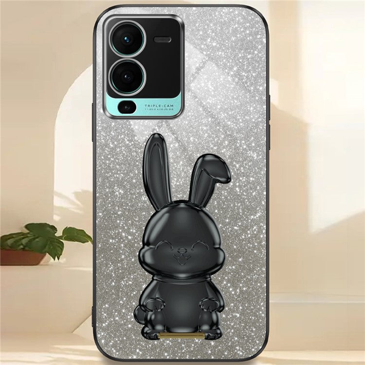 For vivo S15 Pro 5G Kickstand Case Rabbit Design Slim PC+TPU Phone Cover - Black