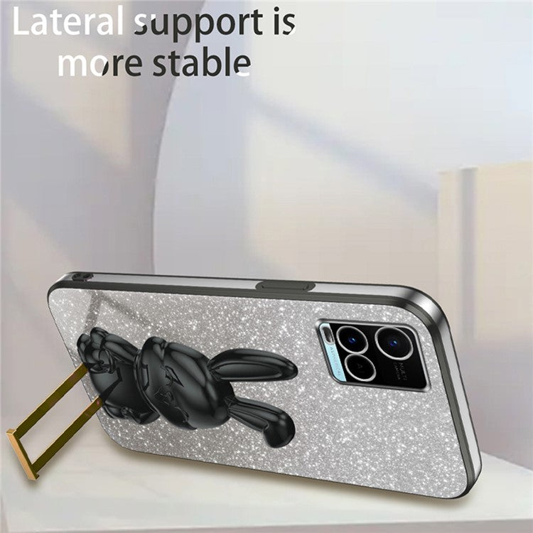 For vivo Y32 4G / Y21 / Y33s / Y21s Slim Case Rabbit Design PC+TPU Kickstand Phone Case - Black