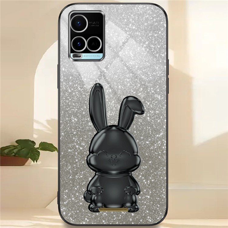 For vivo Y32 4G / Y21 / Y33s / Y21s Slim Case Rabbit Design PC+TPU Kickstand Phone Case - Black