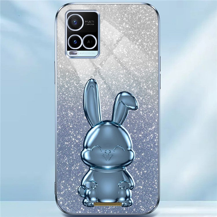 For vivo Y32 4G / Y21 / Y33s / Y21s Slim Case Rabbit Design PC+TPU Kickstand Phone Case - Blue