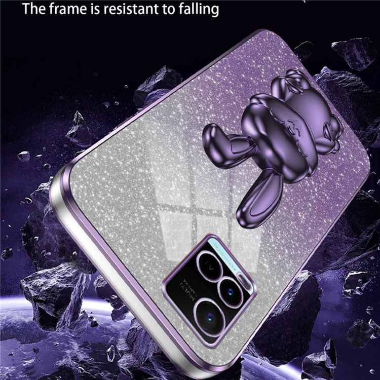 For vivo Y32 4G / Y21 / Y33s / Y21s Slim Case Rabbit Design PC+TPU Kickstand Phone Case - Purple