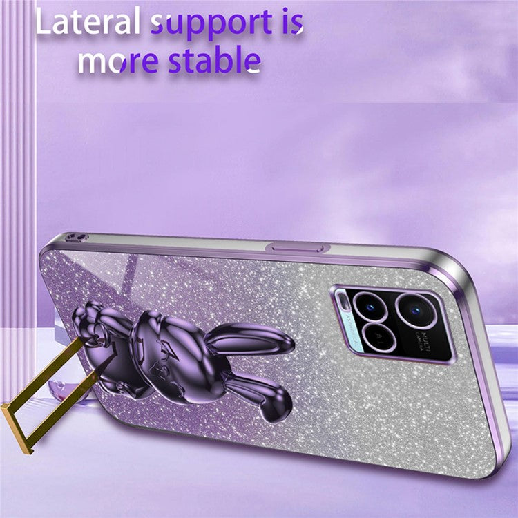 For vivo Y32 4G / Y21 / Y33s / Y21s Slim Case Rabbit Design PC+TPU Kickstand Phone Case - Purple