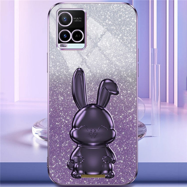 For vivo Y32 4G / Y21 / Y33s / Y21s Slim Case Rabbit Design PC+TPU Kickstand Phone Case - Purple