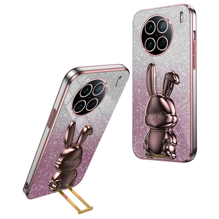 For vivo X90 Pro 5G Slim Case Rabbit Design PC+TPU Kickstand Phone Shell - Pink