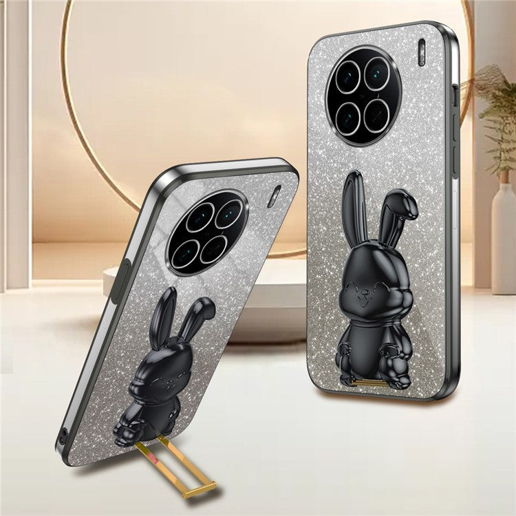 For vivo X90 Pro 5G Slim Case Rabbit Design PC+TPU Kickstand Phone Shell - Black