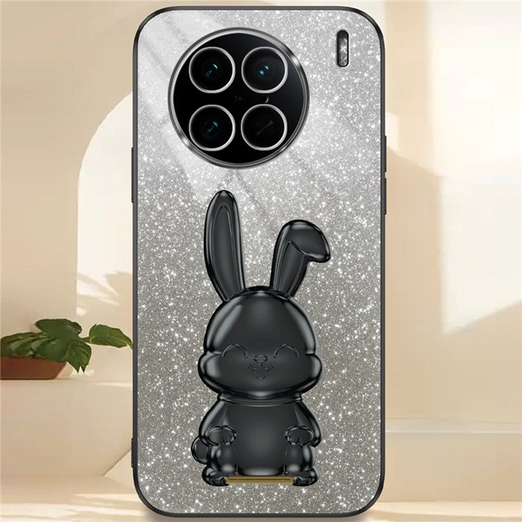 For vivo X90 Pro 5G Slim Case Rabbit Design PC+TPU Kickstand Phone Shell - Black