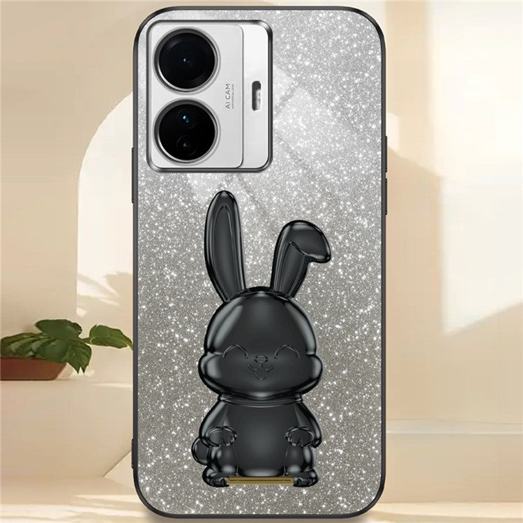 For vivo S15e 5G / T1 Pro 5G PC+TPU Case Rabbit Design Slim Phone Cover with Kickstand - Black