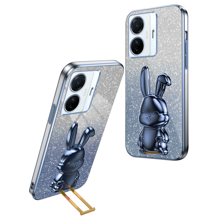 For vivo S15e 5G / T1 Pro 5G PC+TPU Case Rabbit Design Slim Phone Cover with Kickstand - Blue