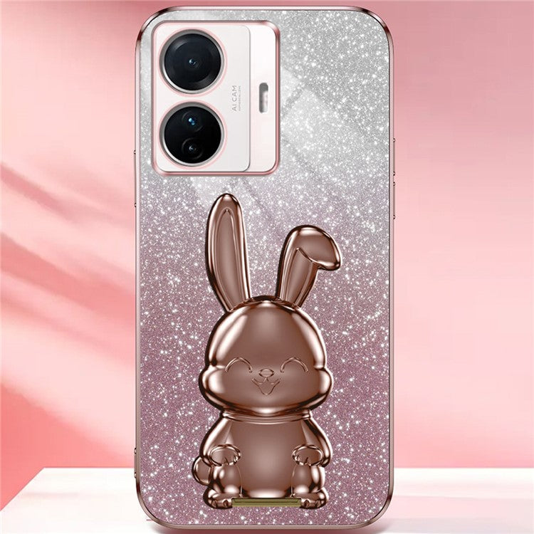 For vivo S15e 5G / T1 Pro 5G PC+TPU Case Rabbit Design Slim Phone Cover with Kickstand - Pink