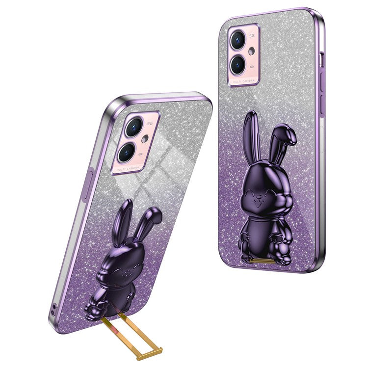 For vivo Y33s 5G / Y75 5G / Y55 5G Case Rabbit Design PC+TPU Phone Case with Kickstand - Purple