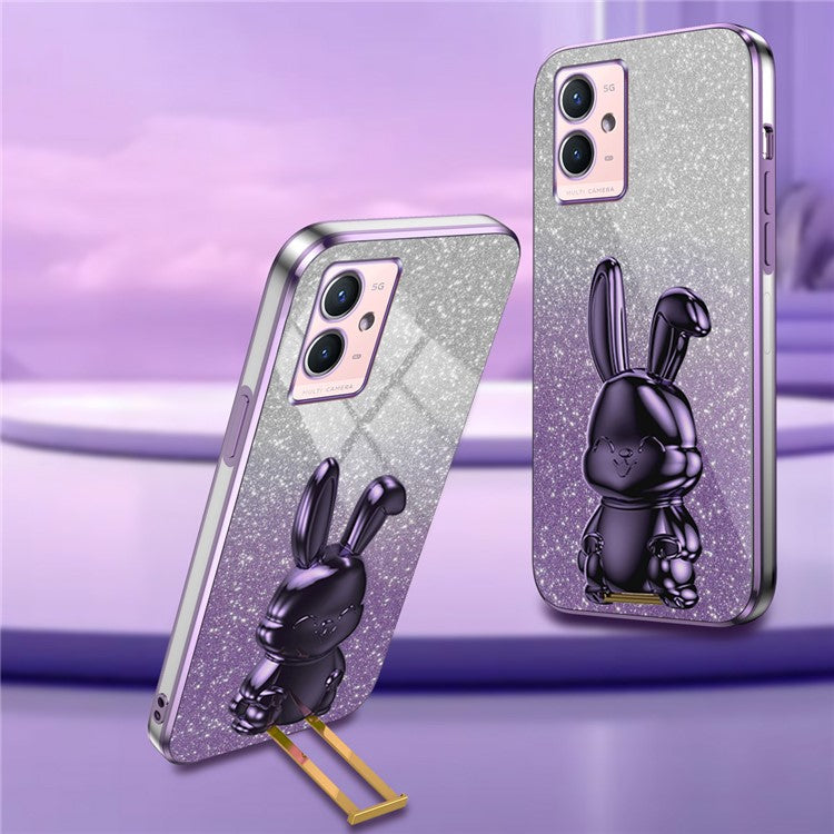 For vivo Y33s 5G / Y75 5G / Y55 5G Case Rabbit Design PC+TPU Phone Case with Kickstand - Purple