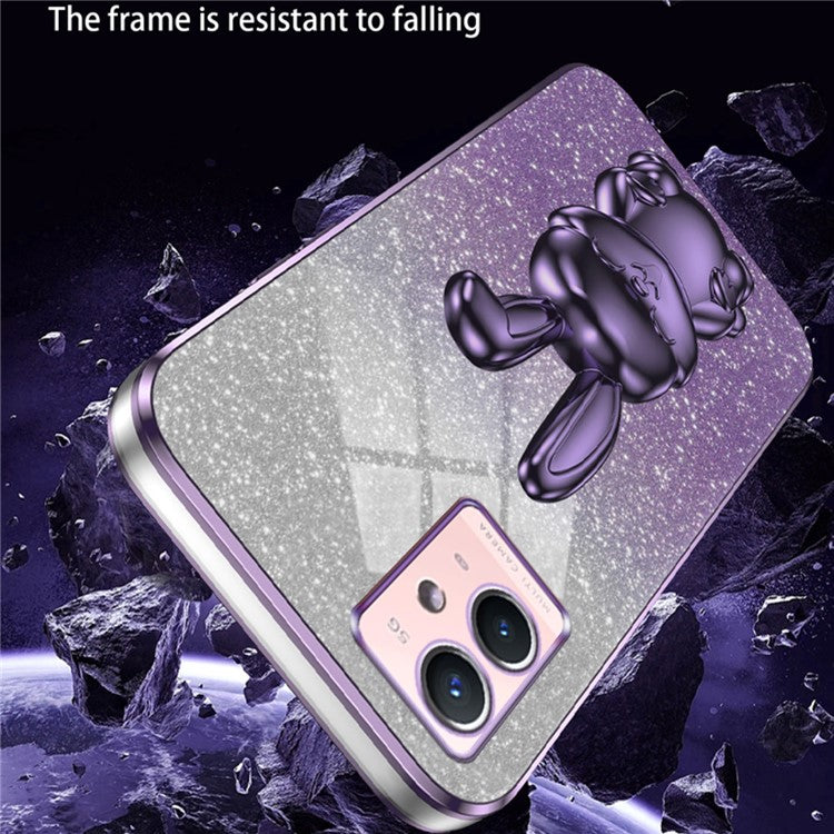 For vivo Y33s 5G / Y75 5G / Y55 5G Case Rabbit Design PC+TPU Phone Case with Kickstand - Purple