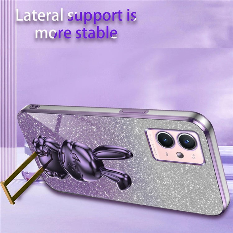 For vivo Y33s 5G / Y75 5G / Y55 5G Case Rabbit Design PC+TPU Phone Case with Kickstand - Purple