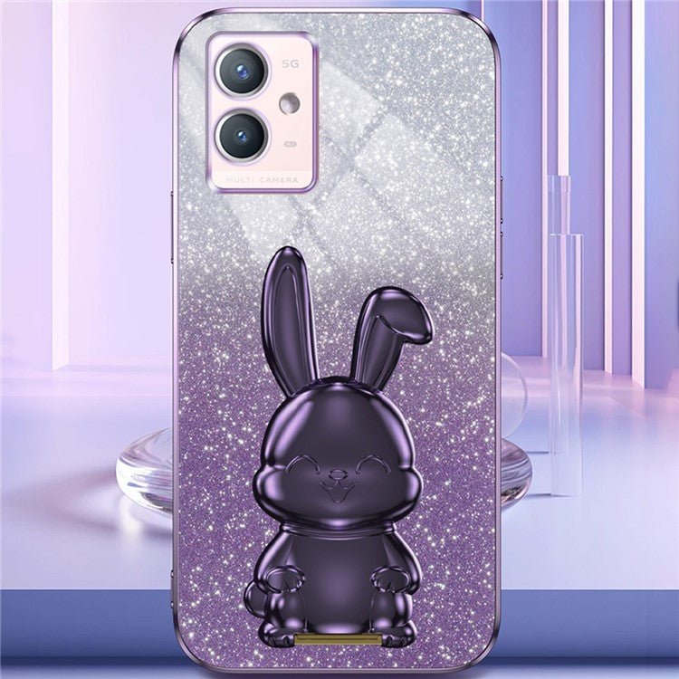 For vivo Y33s 5G / Y75 5G / Y55 5G Case Rabbit Design PC+TPU Phone Case with Kickstand - Purple