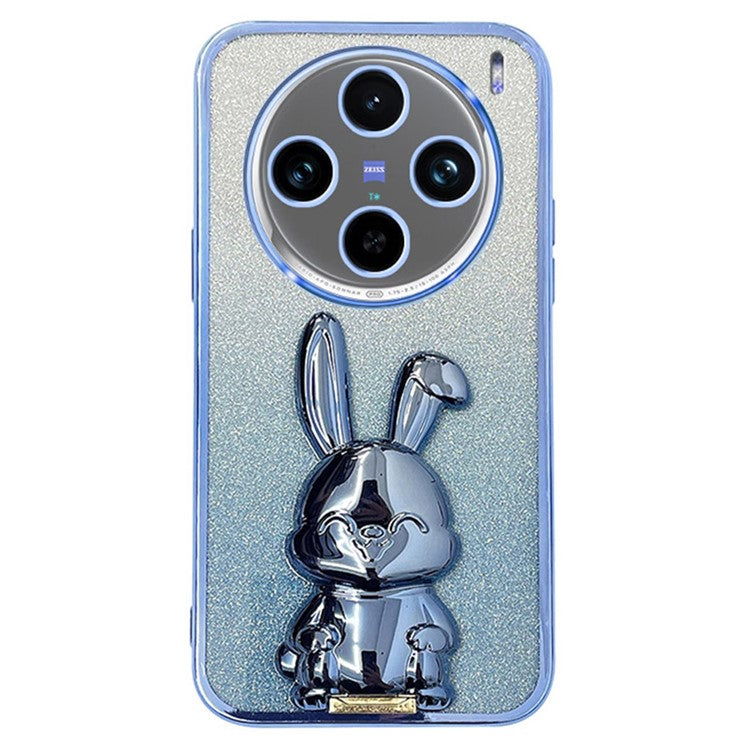 For vivo X100 5G PC+TPU Case Rabbit Design Slim Kickstand Phone Cover - Blue