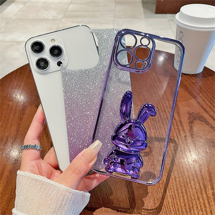 For vivo X100 5G PC+TPU Case Rabbit Design Slim Kickstand Phone Cover - Silver