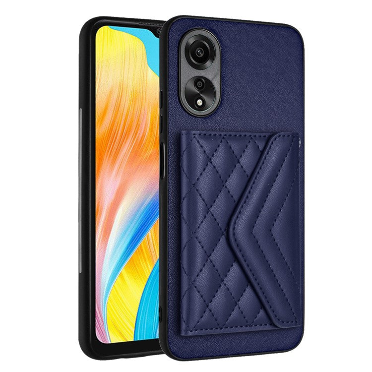 YB Leather Coating Series-8 for Oppo A18 4G / A38 4G Case Card Holder Phone Cover RFID Blocking Shell - Sapphire