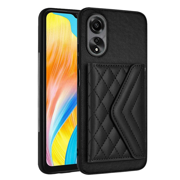 YB Leather Coating Series-8 for Oppo A18 4G / A38 4G Case Card Holder Phone Cover RFID Blocking Shell - Black