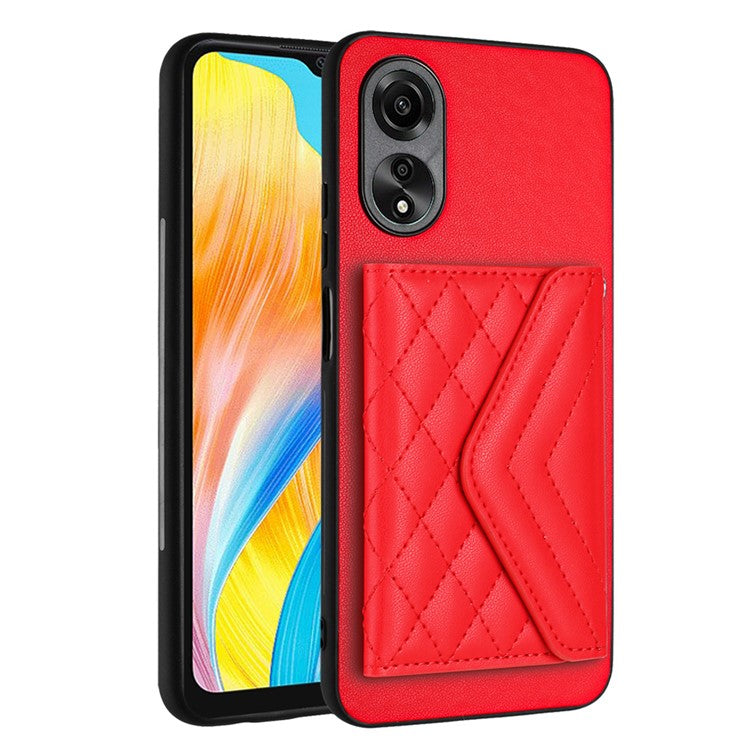 YB Leather Coating Series-8 for Oppo A18 4G / A38 4G Case Card Holder Phone Cover RFID Blocking Shell - Red