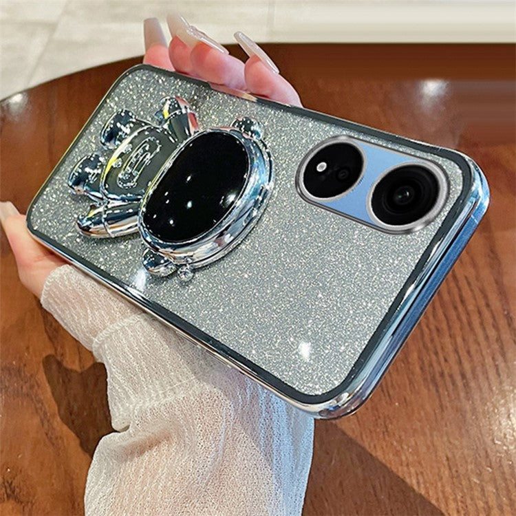 Phone Case for Oppo A1 Pro 5G / Reno8 T 5G PC+TPU Glitter Astronaut Kickstand Cover - Silver