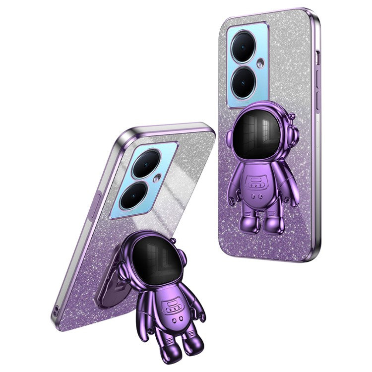 For vivo Y78+ 5G / Y78 5G / V29 Lite 5G Case with Kickstand PC+TPU Cartoon Astronaut Phone Cover - Purple