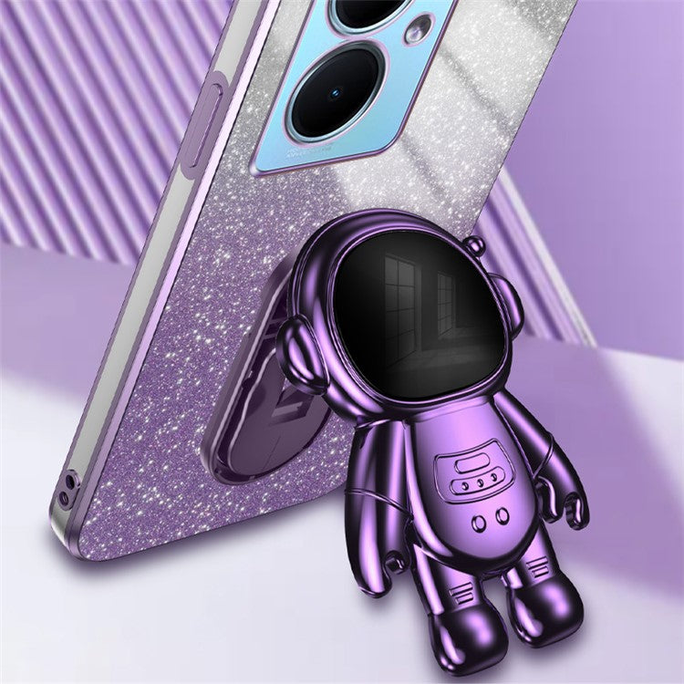 For vivo Y78+ 5G / Y78 5G / V29 Lite 5G Case with Kickstand PC+TPU Cartoon Astronaut Phone Cover - Purple