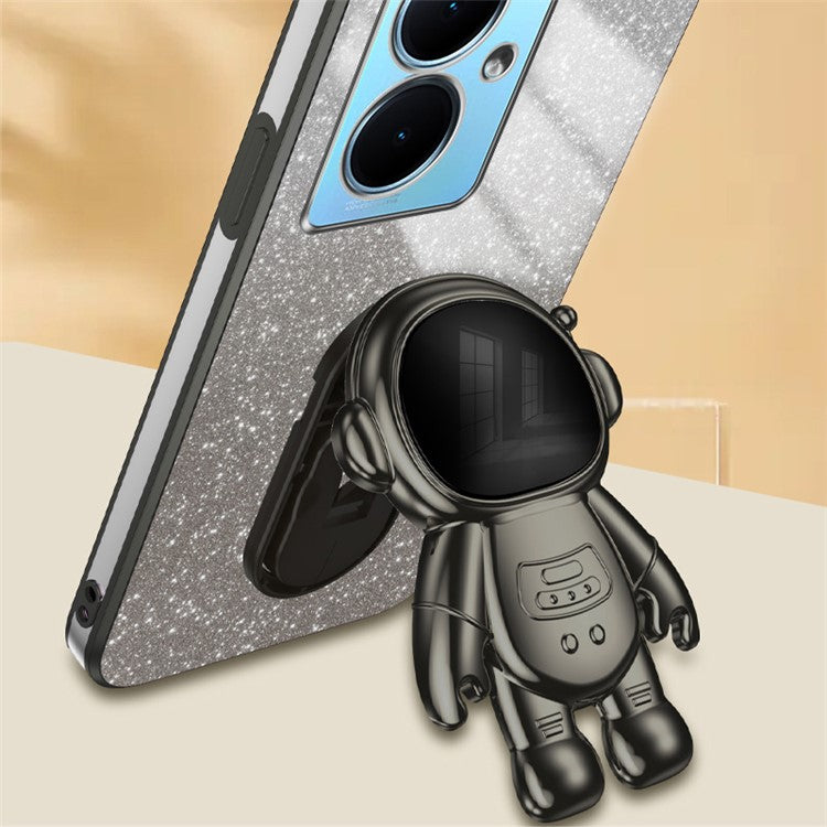 For vivo Y78+ 5G / Y78 5G / V29 Lite 5G Case with Kickstand PC+TPU Cartoon Astronaut Phone Cover - Black