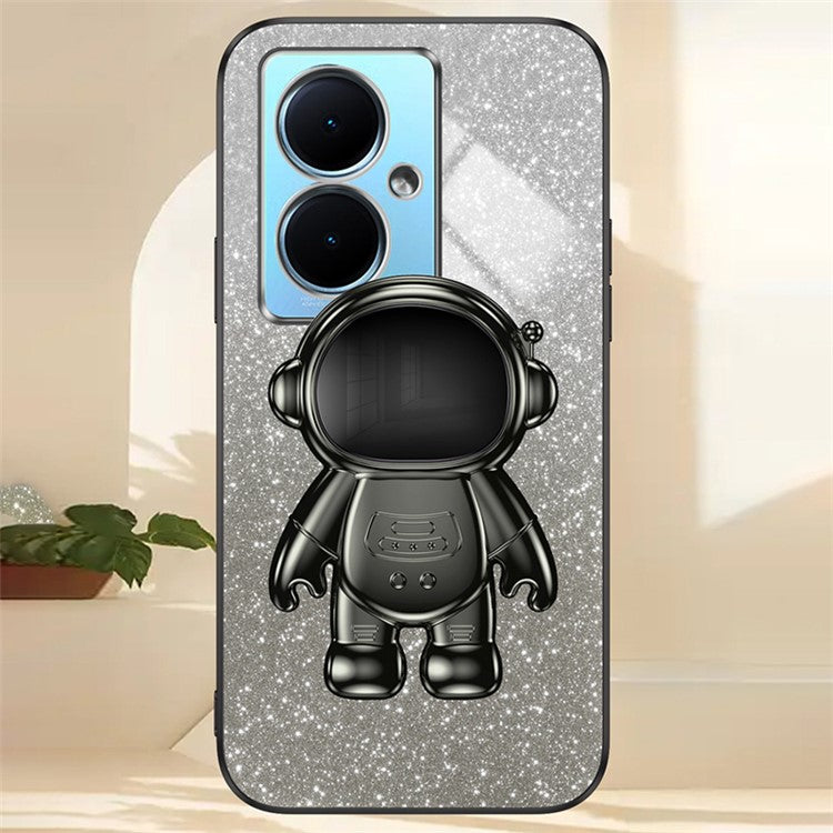 For vivo Y78+ 5G / Y78 5G / V29 Lite 5G Case with Kickstand PC+TPU Cartoon Astronaut Phone Cover - Black