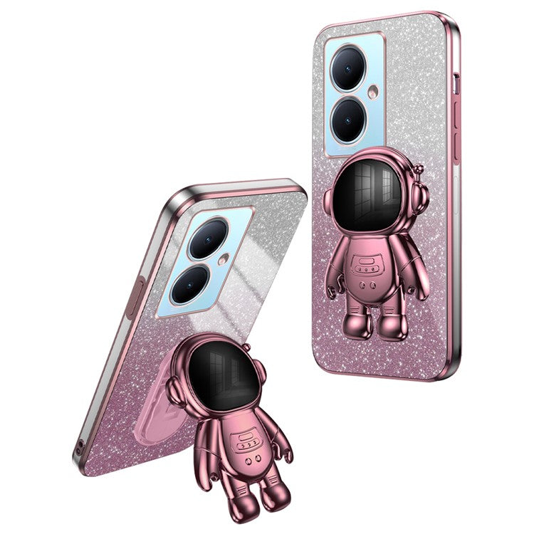 For vivo Y78+ 5G / Y78 5G / V29 Lite 5G Case with Kickstand PC+TPU Cartoon Astronaut Phone Cover - Pink