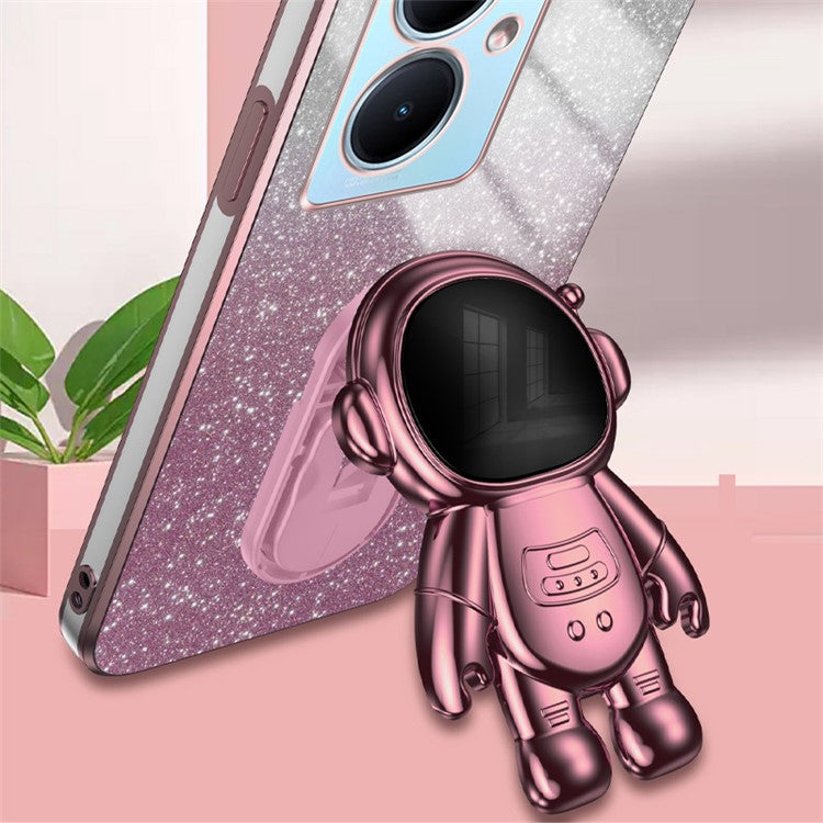 For vivo Y78+ 5G / Y78 5G / V29 Lite 5G Case with Kickstand PC+TPU Cartoon Astronaut Phone Cover - Pink