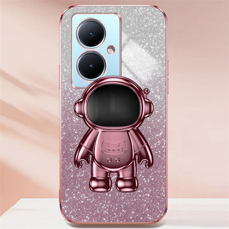 For vivo Y78+ 5G / Y78 5G / V29 Lite 5G Case with Kickstand PC+TPU Cartoon Astronaut Phone Cover - Pink