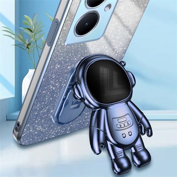 For vivo Y78+ 5G / Y78 5G / V29 Lite 5G Case with Kickstand PC+TPU Cartoon Astronaut Phone Cover - Blue