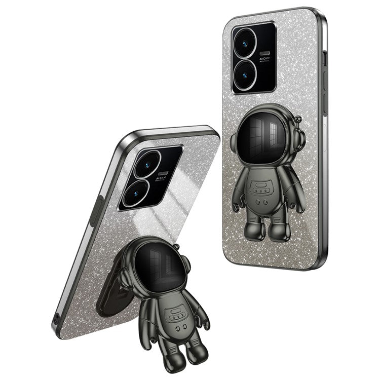 For vivo Y22 4G / Y22s 4G Astronaut Kickstand Slim-Fit Phone Case PC+TPU Cover Anti-Scratch Phone Cover - Black