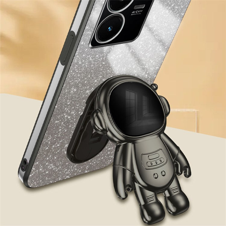 For vivo Y22 4G / Y22s 4G Astronaut Kickstand Slim-Fit Phone Case PC+TPU Cover Anti-Scratch Phone Cover - Black