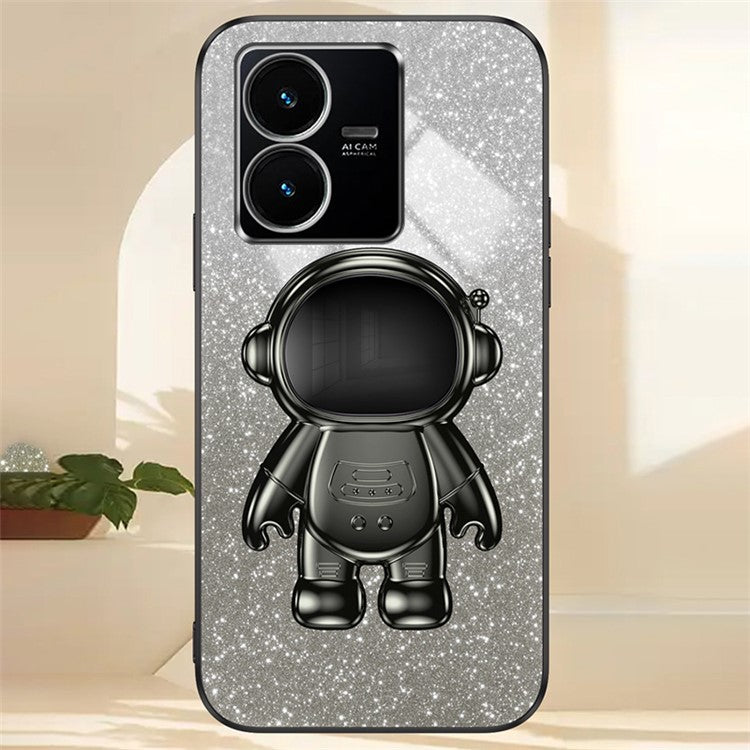 For vivo Y22 4G / Y22s 4G Astronaut Kickstand Slim-Fit Phone Case PC+TPU Cover Anti-Scratch Phone Cover - Black