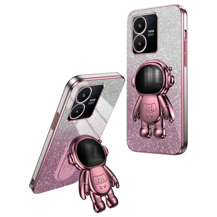 For vivo Y22 4G / Y22s 4G Astronaut Kickstand Slim-Fit Phone Case PC+TPU Cover Anti-Scratch Phone Cover - Pink