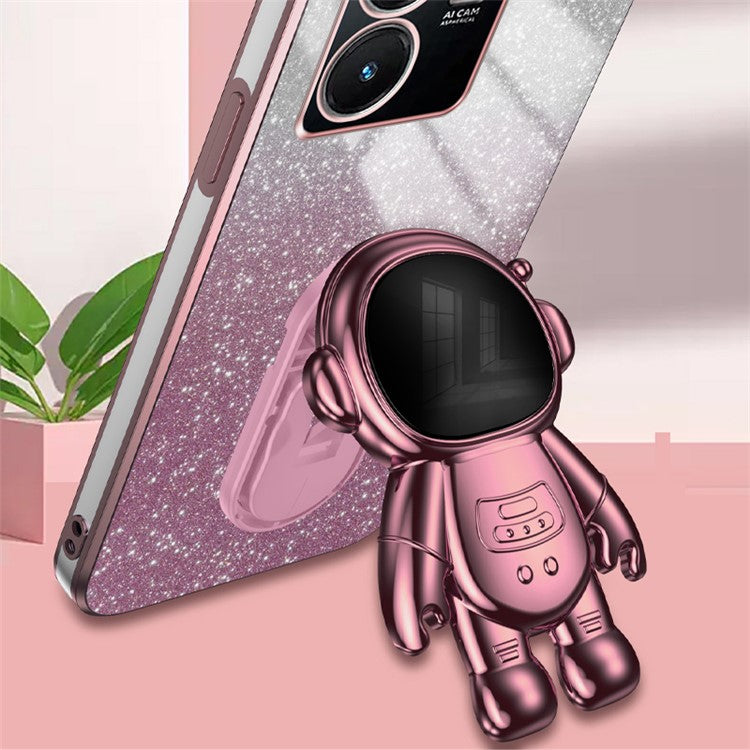 For vivo Y22 4G / Y22s 4G Astronaut Kickstand Slim-Fit Phone Case PC+TPU Cover Anti-Scratch Phone Cover - Pink